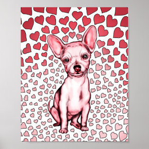 Pôster Chihuahua Pink Hearts Valentine's Day