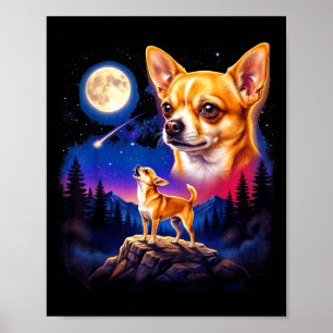 Poster Chihuahua uivando para a lua arte canina vintage