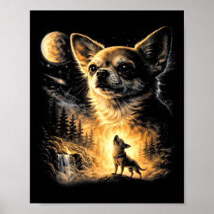 Poster Chihuahua uivando para a lua meme de cachorro retr