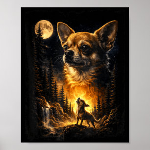 Poster Chihuahua uivando para a lua meme vintage 90s