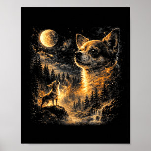 Poster Chihuahua uivando para a lua retrô anos 90 vintage
