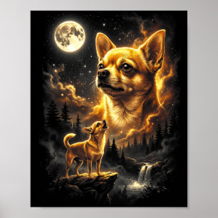 Poster Chihuahua uivando para a lua retrô vintage 90s
