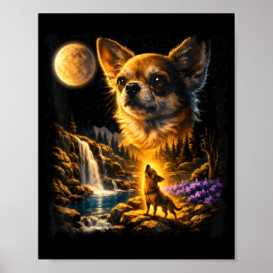 Poster Chihuahua uivando para a lua vintage 90s chihuahu