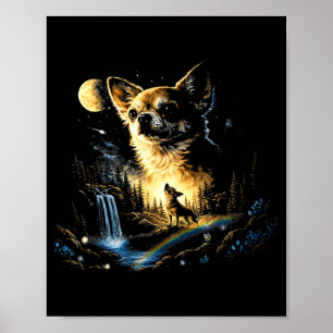 Poster Chihuahua Uivando Para a Lua Vintage Engraçado Chi