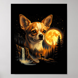 Poster Chihuahua Uivando Para a Lua Vintage Engraçado Chi