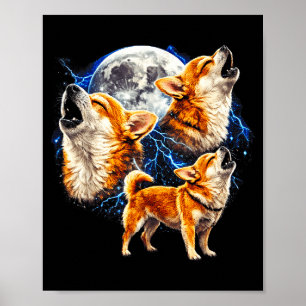 Poster Chihuahua Uivando Para a Lua Vintage Engraçado Trê