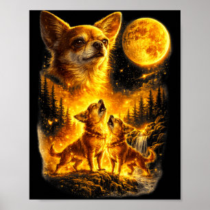 Poster Chihuahua uivando para a lua vintage engraçado trê
