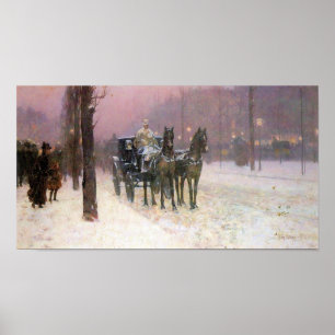 Pôster Childe Hassam - Cena de rua com dois táxis
