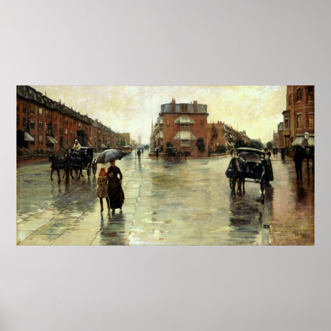 Poster Childe Hassam - Dia da Chuva, Boston (Frente)