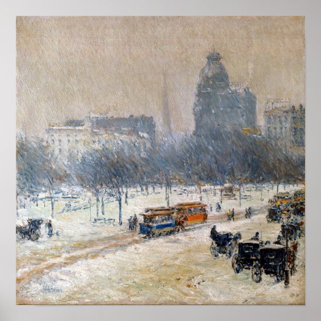 Pôster Childe Hassam, inverno na Union Square (Frente)