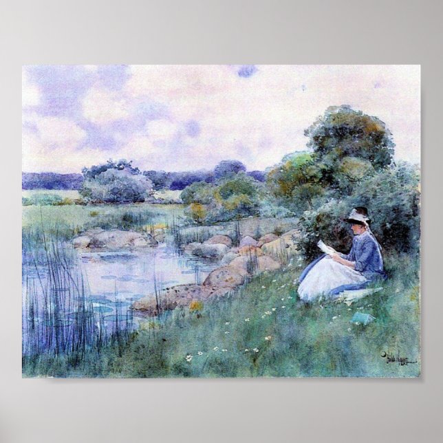 Pôster Childe Hassam-Woman lendo (Frente)