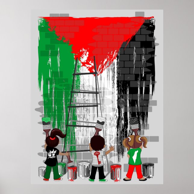 Poster Children of Gaza Painting Palestine Flag  (Frente)