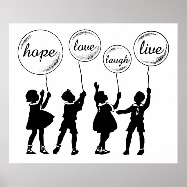 Poster Children With Inspirational Balloons Silhouette (Frente)