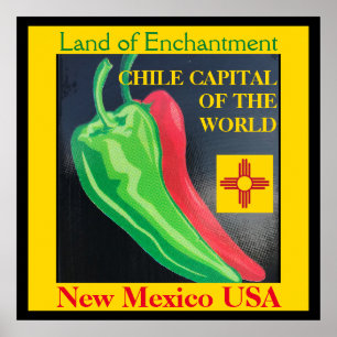 Poster Chile Capital do Mundo Novo México Verde Vermelho