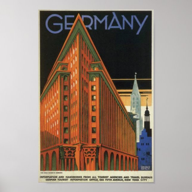 Poster Chilehaus, Hamburgo, Alemanha, Viagens vintage (Frente)