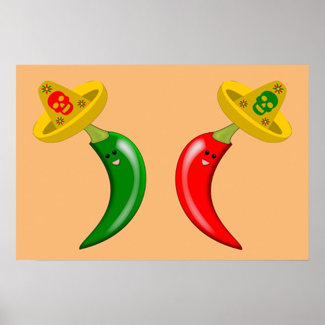 Poster Chilis do Dia dos Mortos Mexicanos (Frente)