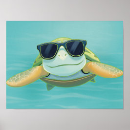 Poster Chill Sea Turtle with Sunglasses – Underwater Vibe
