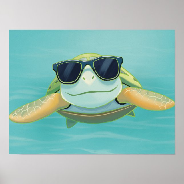 Poster Chill Sea Turtle with Sunglasses – Underwater Vibe (Frente)