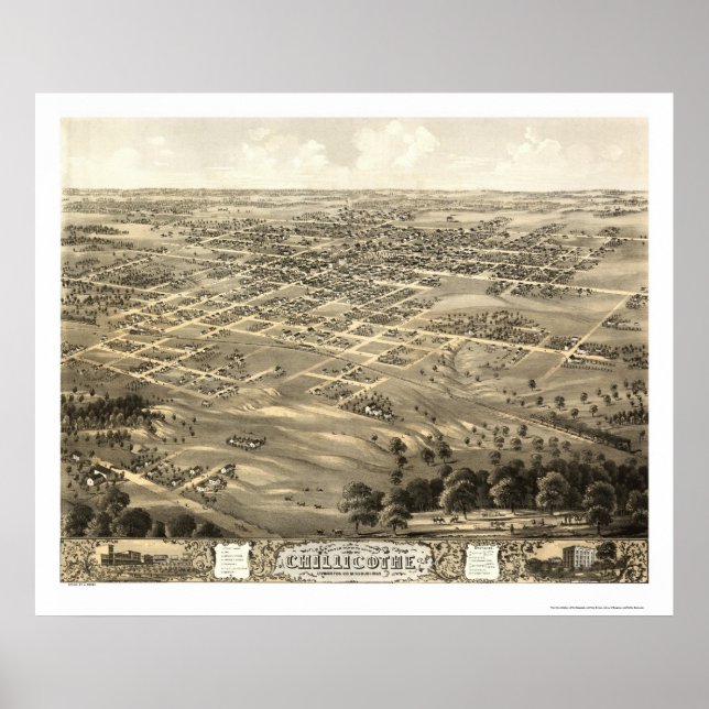 Poster Chillicothe, MO Panorâmica Map - 1869 (Frente)