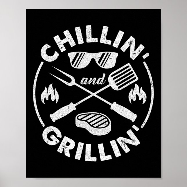 Poster Chillin And Grillin Costume Funny Bbq Grilling Dad (Frente)