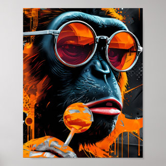 Poster Chimp legal com pirulito - Arte Urbana Pop