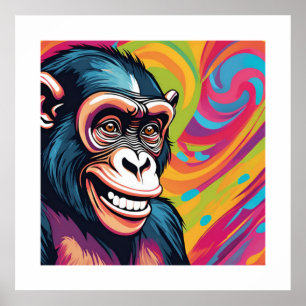 Poster Chimpanzé Engraçado e Louco
