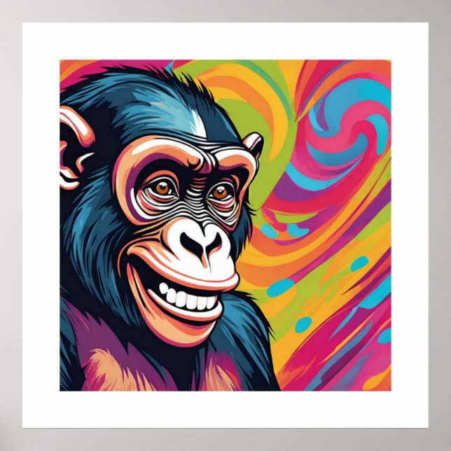 Poster Chimpanzé Engraçado e Louco (Frente)
