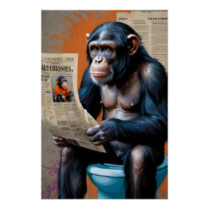 Pôster Chimpanzé na Arte Throne Royal Pop com Greve