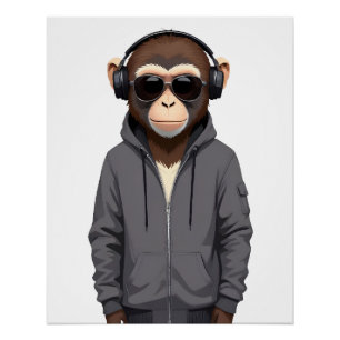 Pôster Chimpanzé Vestindo Hoodie Funny Legal Vetor Animal