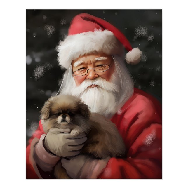 Pôster Chin Japonês com Papai Noel Natal Festivo (Frente)