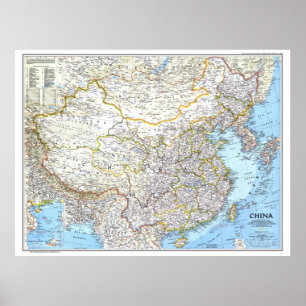Poster " China: 1991/hoje - Mapa clássico detalhado do mu