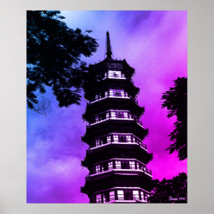 Poster China Antiga Cantão pagode florida