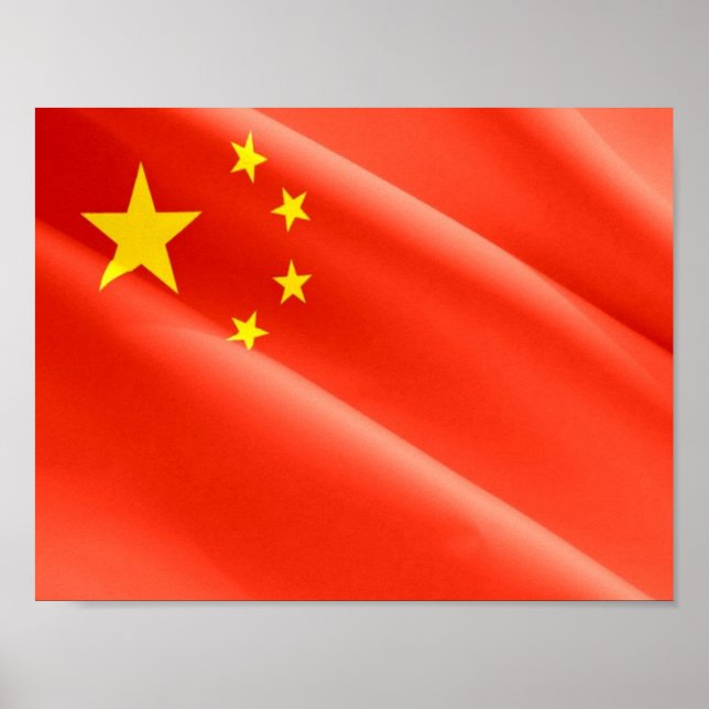 Poster China - bandeira chinesa - acenando - (Frente)