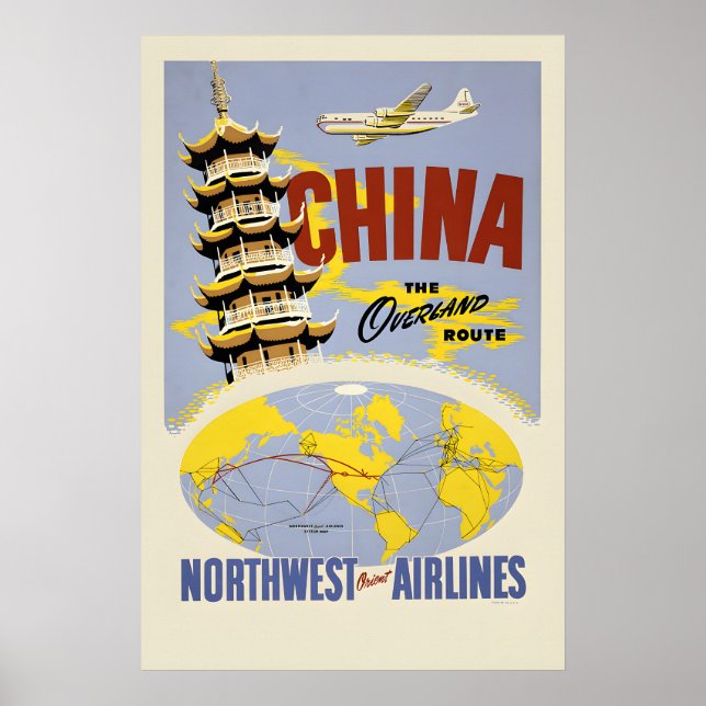 Poster China - Cartaz de Viagens Aéreas do Noroeste (Frente)