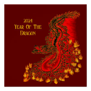 Pôster China Dragon, 2024 Ano Do Dragão