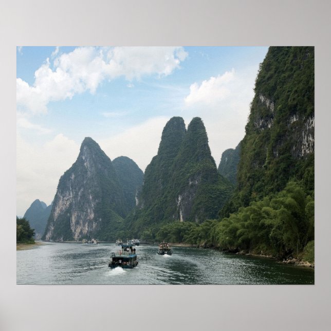 Poster China, Guilin, Rio Li, Barcos de rio alinham (Frente)