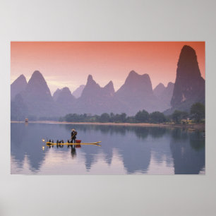 Poster China, Li River. Solteiro pescador cormorante.