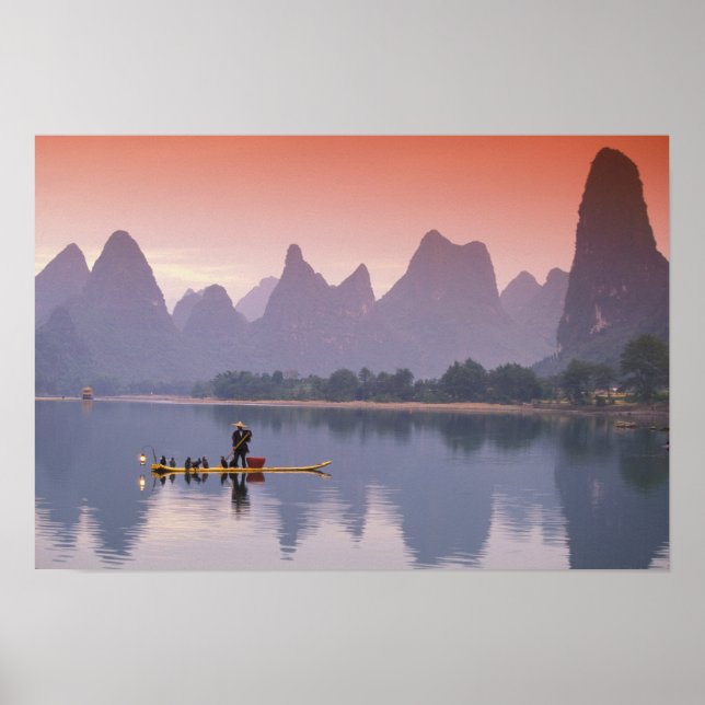 Poster China, Li River. Solteiro pescador cormorante. (Frente)