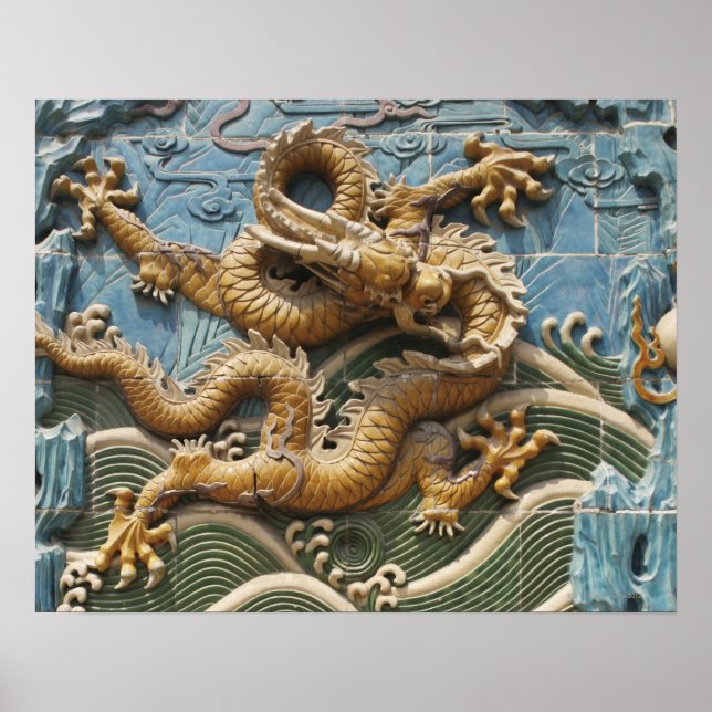 Poster China, Pequim, Beihai Park, Nine Dragon Screen, (Frente)