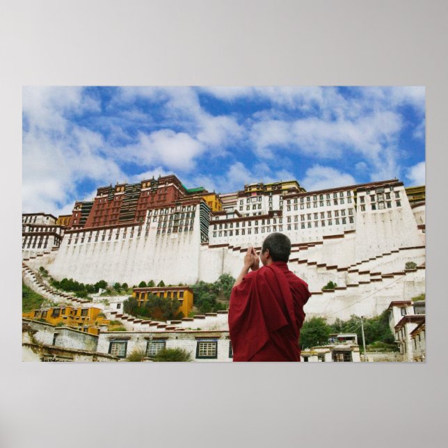 Poster China, Tibete, Lhasa, monge tibetano com Potala (Frente)