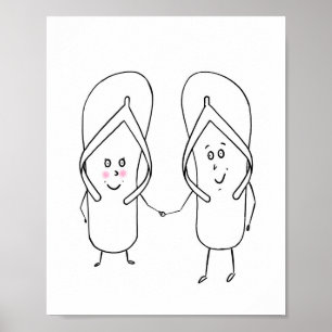 Poster chinelo fofo, tema de casal, sandália