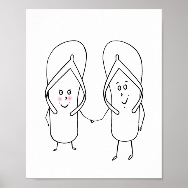 Poster chinelo fofo, tema de casal, sandália (Frente)
