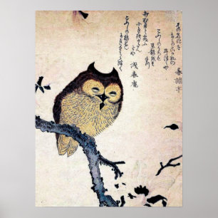 Poster chinês antigo do impressão da coruja