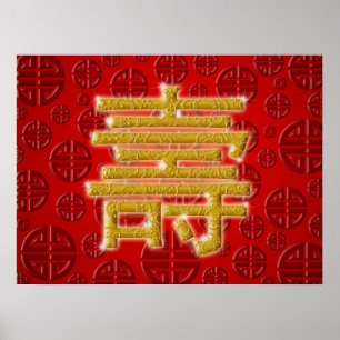 Poster chinês do feliz aniversario do caráter da