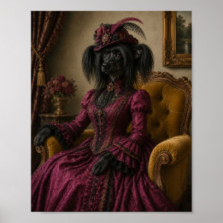 Poster Chinese Crested Dog Portrait Print, Victorian Lady