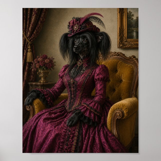 Poster Chinese Crested Dog Portrait Print, Victorian Lady (Frente)