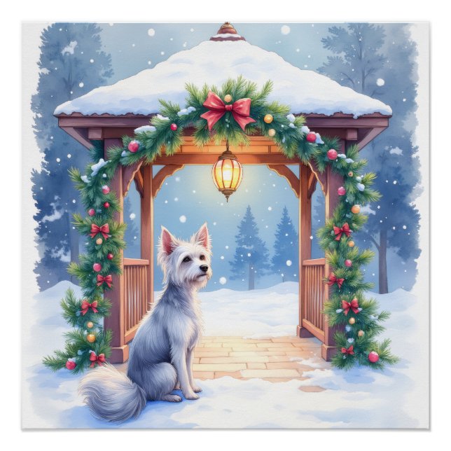 Pôster Chinese Crested Snowy Gazebo Christmas Art (Frente)