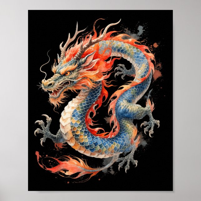 Poster Chinese Dragon Asian Mythology Zodiac  (Frente)