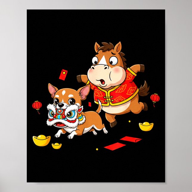 Poster Chinese Horse Chihuahua Funny Kid Mens Womens Happ (Frente)