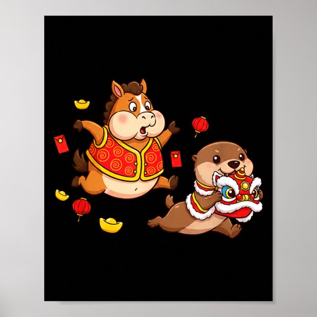 Poster Chinese Horse Otter Funny Kids Mens Womens Happy N (Frente)
